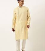 Jacquard angrakha style yellow kurta with side placket