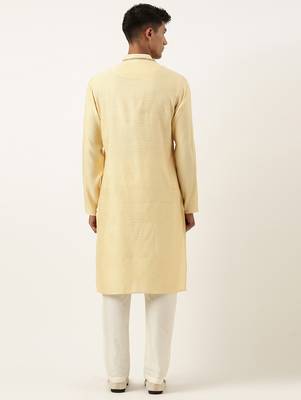 Jacquard angrakha style yellow kurta with side placket 5