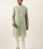 Green jacquard silk kurta set