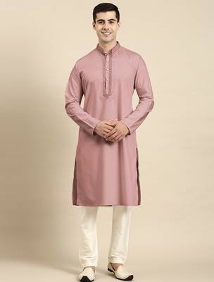 Rose pink cotton dori embroidered kurta set 1