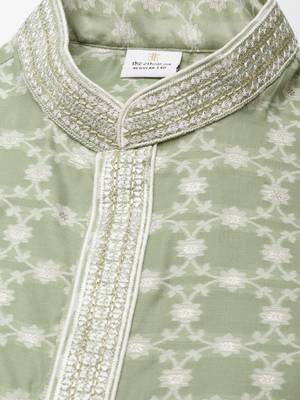 Green jacquard silk kurta set 2