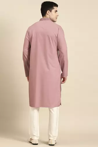 Rose pink cotton dori embroidered kurta set