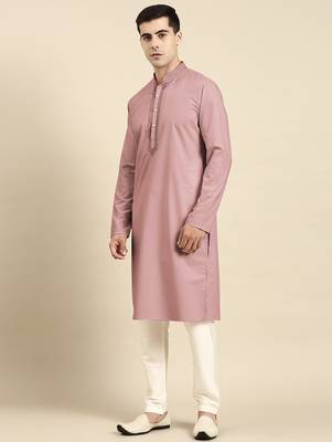 Rose pink cotton dori embroidered kurta set 3