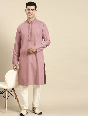 Rose pink cotton dori embroidered kurta set 4