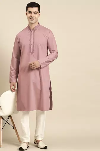 Rose pink cotton dori embroidered kurta set