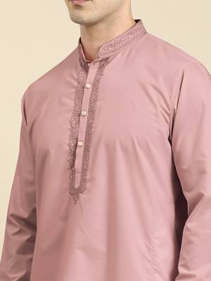 Rose pink cotton dori embroidered kurta set 5