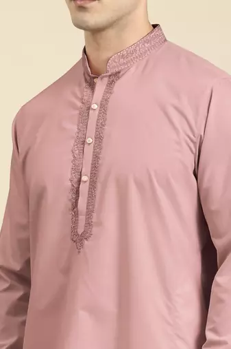 Rose pink cotton dori embroidered kurta set