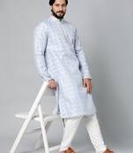 Powder blue silk jacquard ceremonial kurta