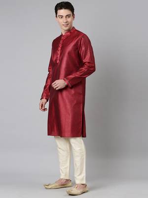 Red jacquard kurta set 3