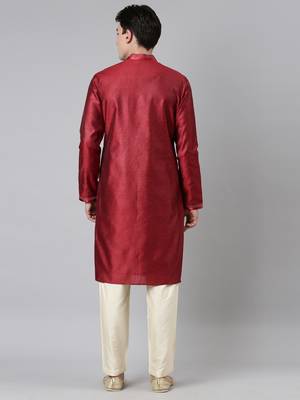 Red jacquard kurta set 5