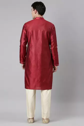 Red jacquard kurta set