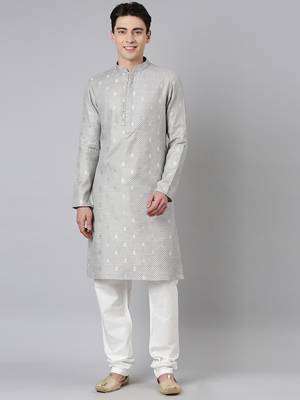 Grey chanderi kurta set 1