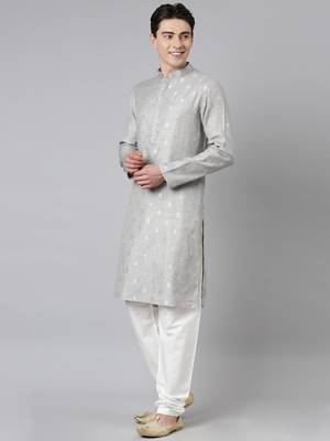 Grey chanderi kurta set 3