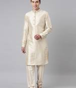 Cream silk gold printed kurta set