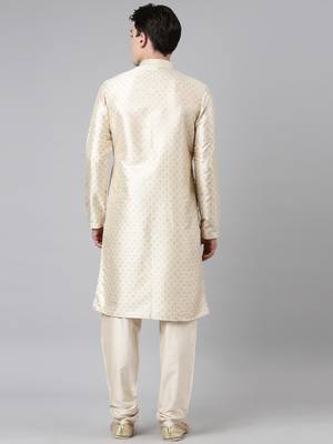 Cream silk gold printed kurta set 2