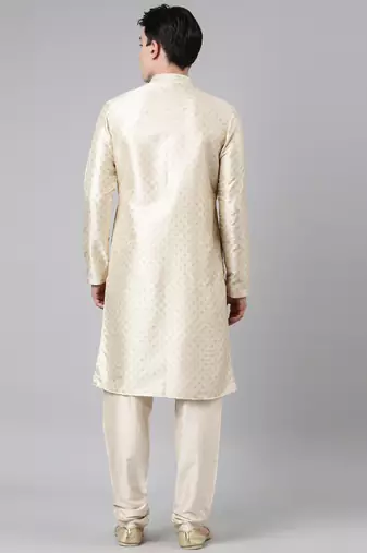Cream silk gold printed kurta set