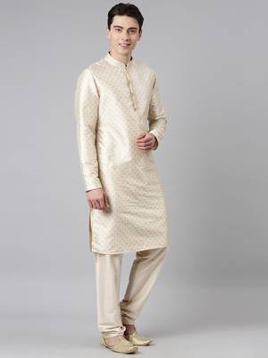 Cream silk gold printed kurta set 3