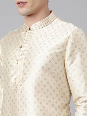 Cream silk gold printed kurta set 5