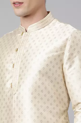 Cream silk gold printed kurta set