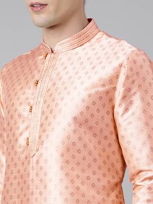 Peach silk gold printed kurta set 5