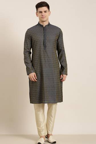 Navy banarasi jacquard kurta set