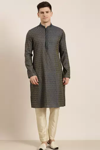Navy banarasi jacquard kurta set