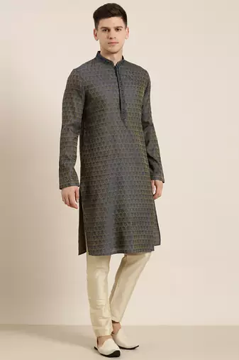 Navy banarasi jacquard kurta set