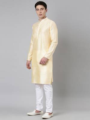 Yellow banarasi jacquard kurta set 3