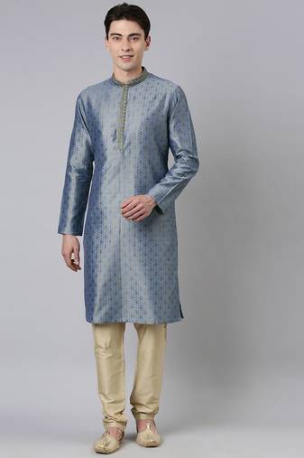 Blue jacquard kurta set