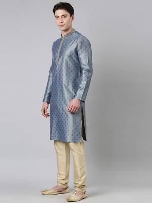 Blue jacquard kurta set 2