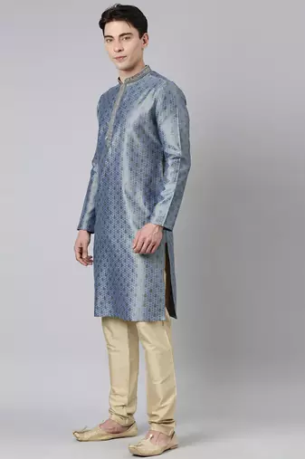 Blue jacquard kurta set