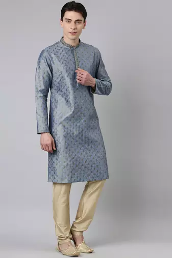 Blue jacquard kurta set