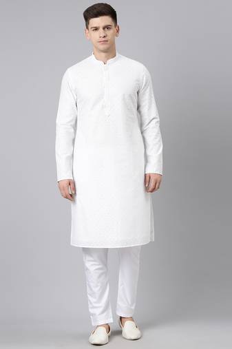 White cotton chikankari kurta set