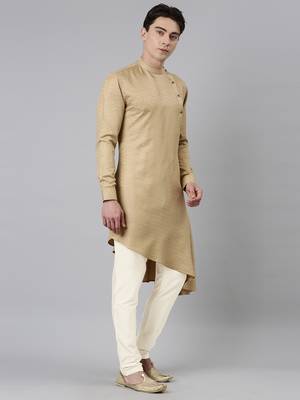 Beige self-design drape side-open kurta 1
