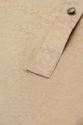 Beige self-design drape side-open kurta