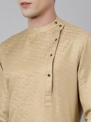Beige self-design drape side-open kurta 5