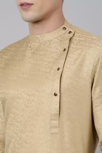 Beige self-design drape side-open kurta
