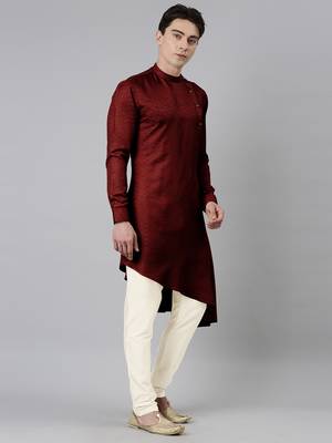 Maroon self-design drape side-open kurta 1