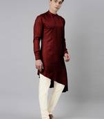 Maroon self-design drape side-open kurta