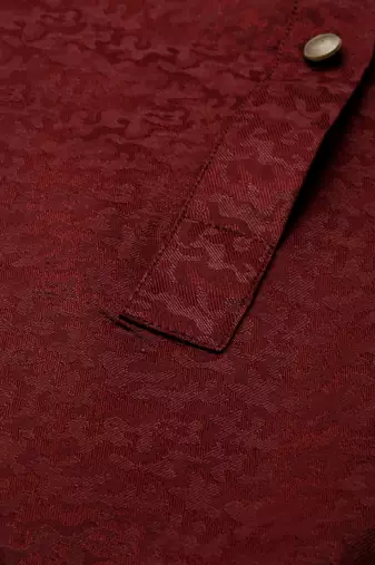 Maroon self-design drape side-open kurta