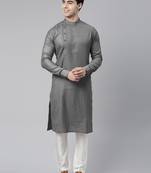 Grey self design side open kurta set