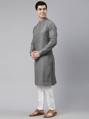 Grey self design side open kurta set 3