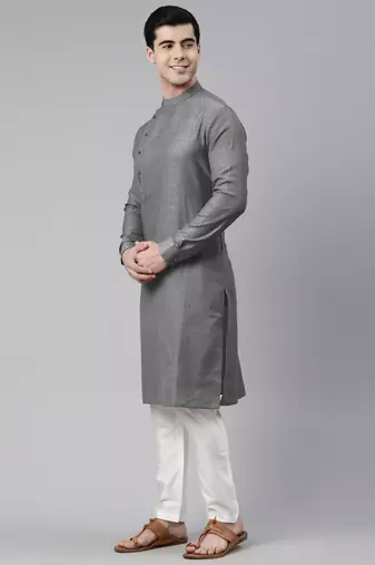 Grey self design side open kurta set