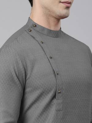 Grey self design side open kurta set 5