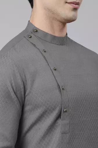 Grey self design side open kurta set