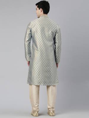 Grey with golden floral jaal open kurta set 4