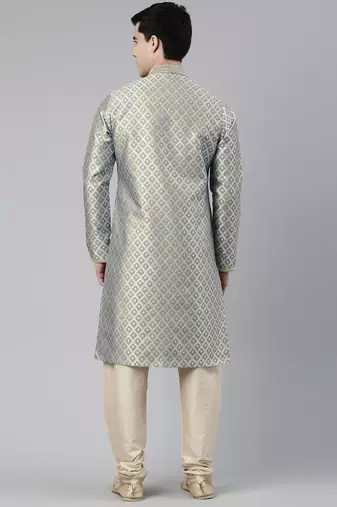 Grey with golden floral jaal open kurta set
