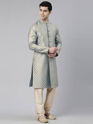 Grey with golden floral jaal open kurta set 5