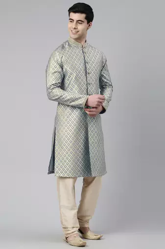 Grey with golden floral jaal open kurta set