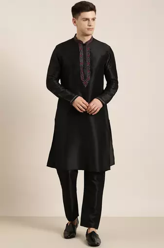 Black pashmina embroidered kurta set